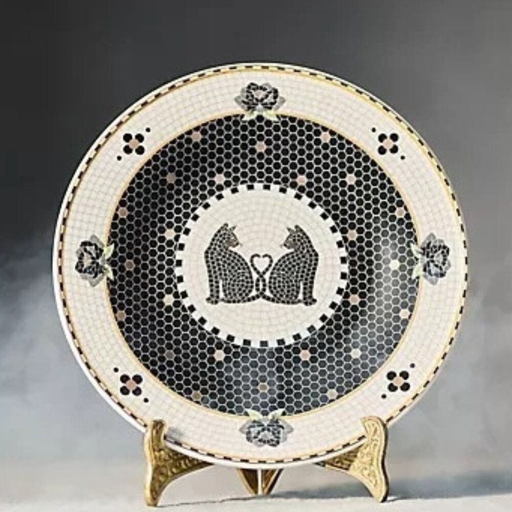 The Bistro Tile Stoneware Dessert Plate: Halloween Edition CATS